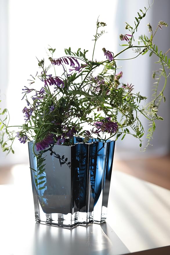 Glass - Vase - Blue - Teal - Chevron Design - 6.75" Height - Heavy Durable - Made in Europe - by Barski