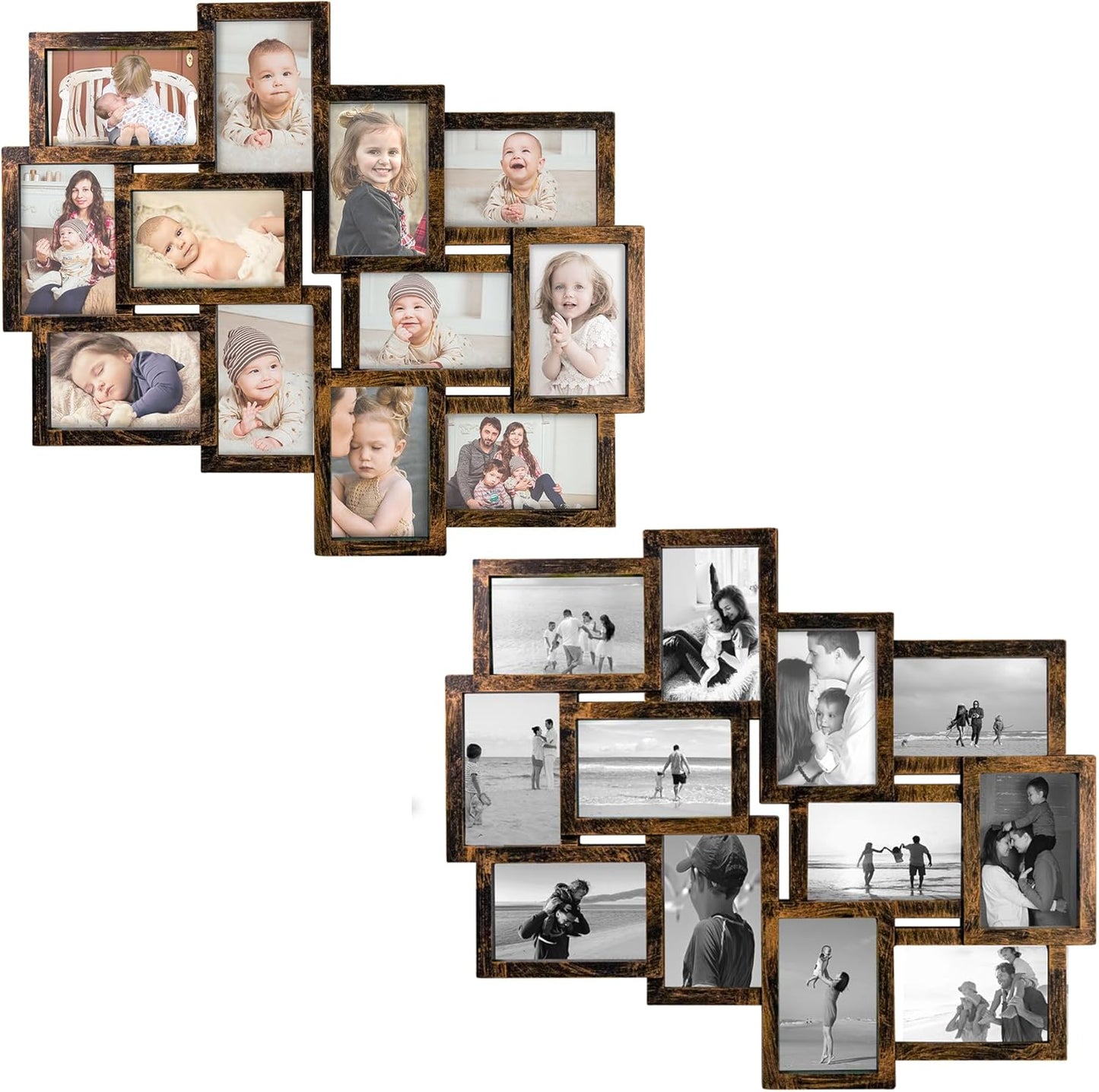 Jerry & Maggie 12 Opening Collage Picture Frame, Multi Picture Frame for Wall, 4x6 Inches, Plastic Wall Picture Frames for Living Room, No Assembly, Golden/ 2 Pack