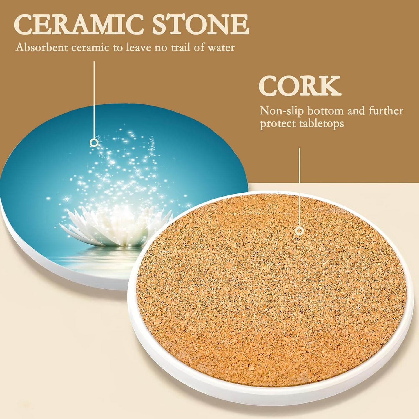 Drink Coasters with Holder,6 Pcs Water Lily Coffee Cup Mat with Storage Holder, Durable Ceramic Coaster Set for Hot & Cold Beverages