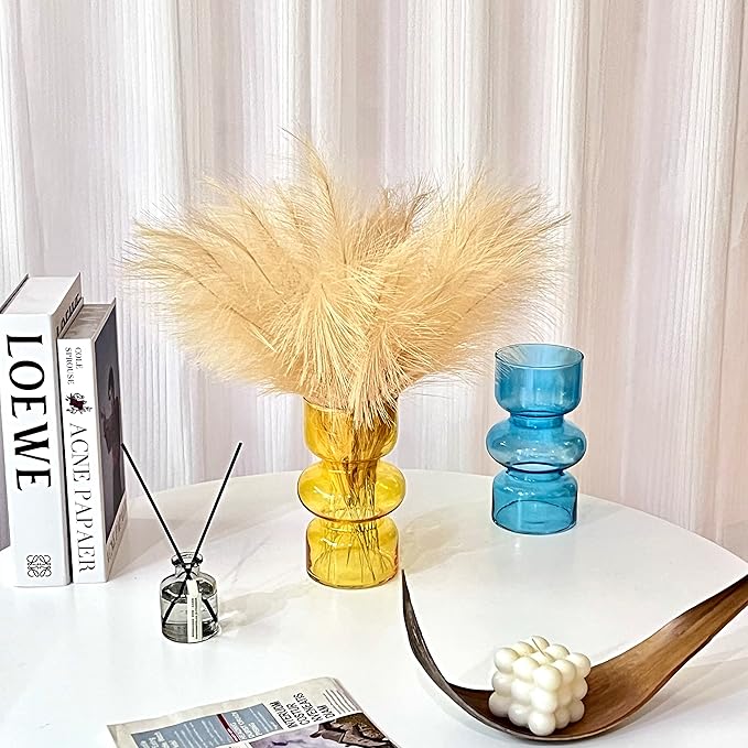 BLOFLO Blue Transparent Glass Hydroponic Vase, 7Inches Colored Glass Vase for Flower, Modern Geometric Three-Layer Floral Vases for Home Office Wedding Table Décor(Blue)