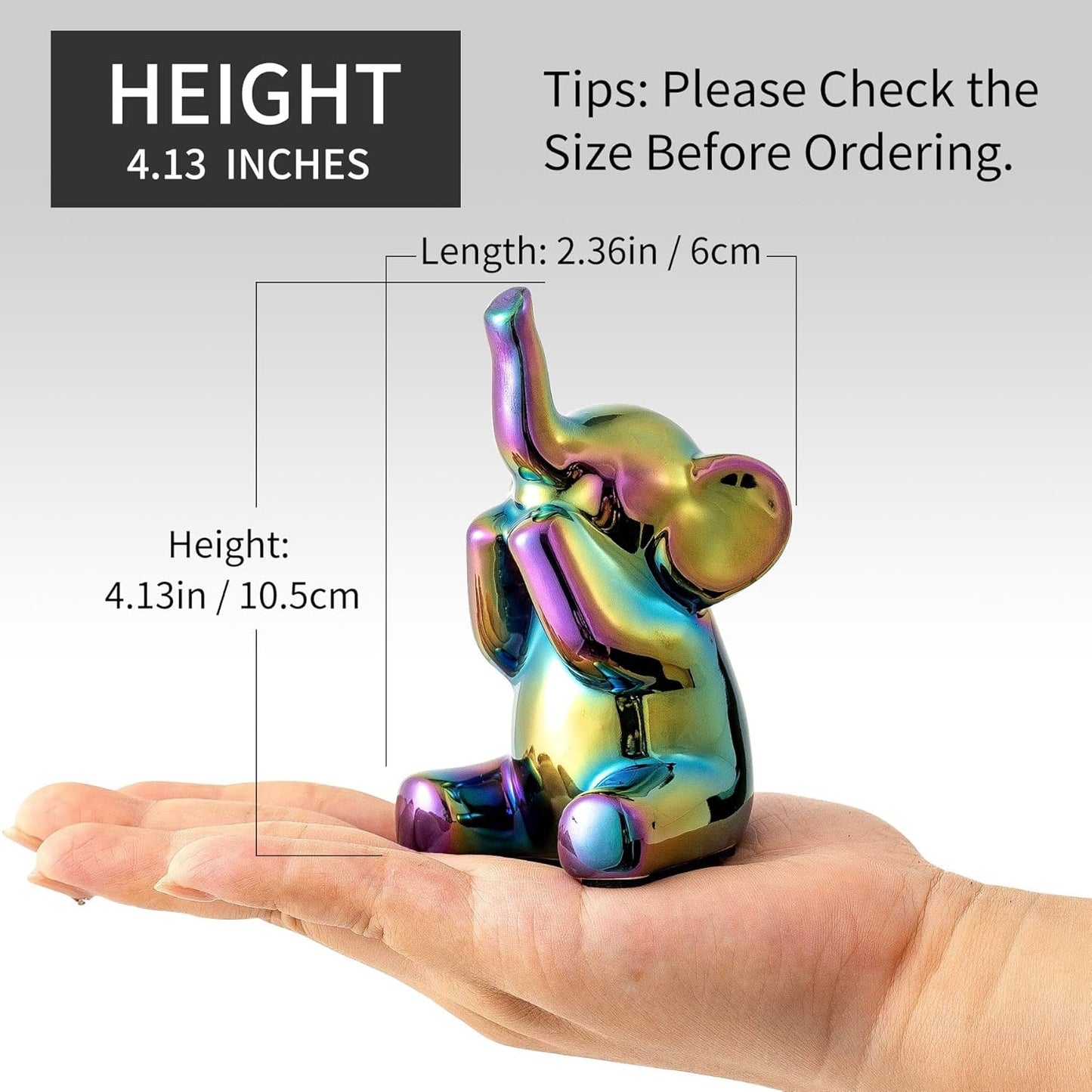 Colorful Black Loving Pair of Small Elephant Statues Silver Home Decor Modern Boho Style Figurine Decorative Ornaments for Living Room, Bedroom, Office Desktop, Cabinets, Shelf