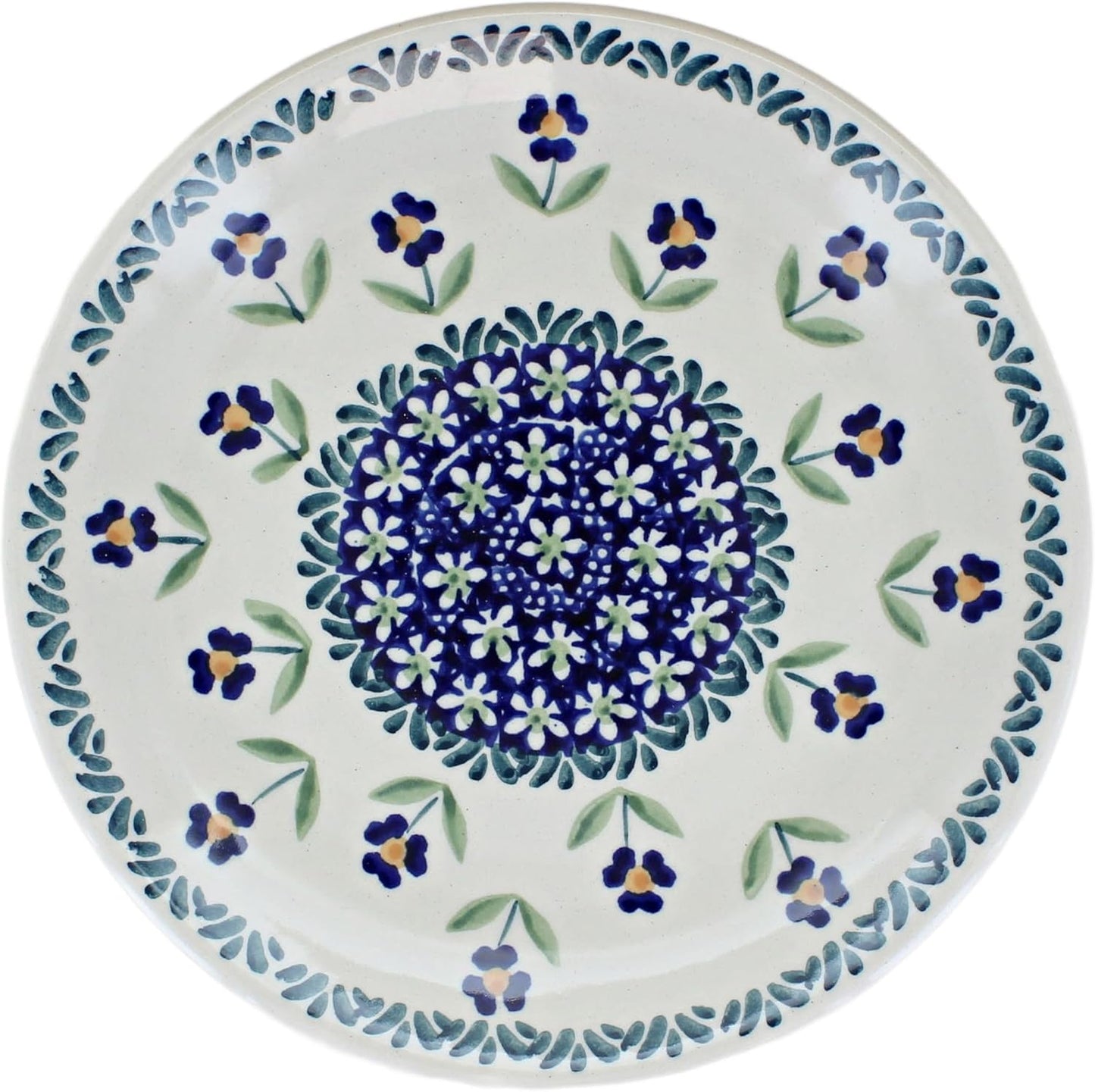 Blue Rose Polish Pottery - Blue Daisy Dessert Plate - 7" Diameter - Beautiful Plate for Cake, Appetizers, or Snacks