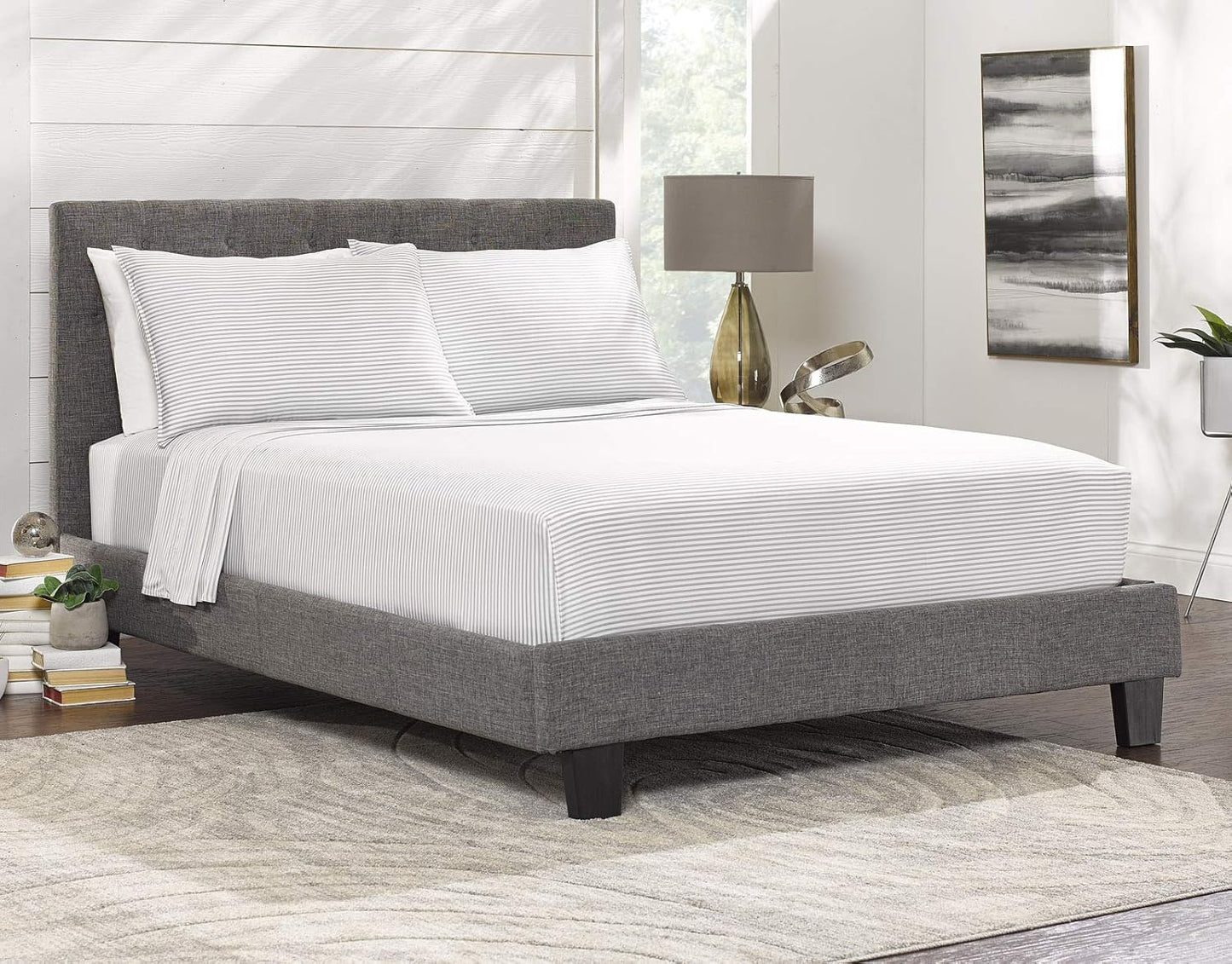 Full Sheets by Pure Bamboo, Genuine 100% Organic Viscose Derived from Bamboo Bed Sheet Set, Luxuriously Soft & Cooling, Double Stitching, Lifetime Quality Promise (Full, Stripes)