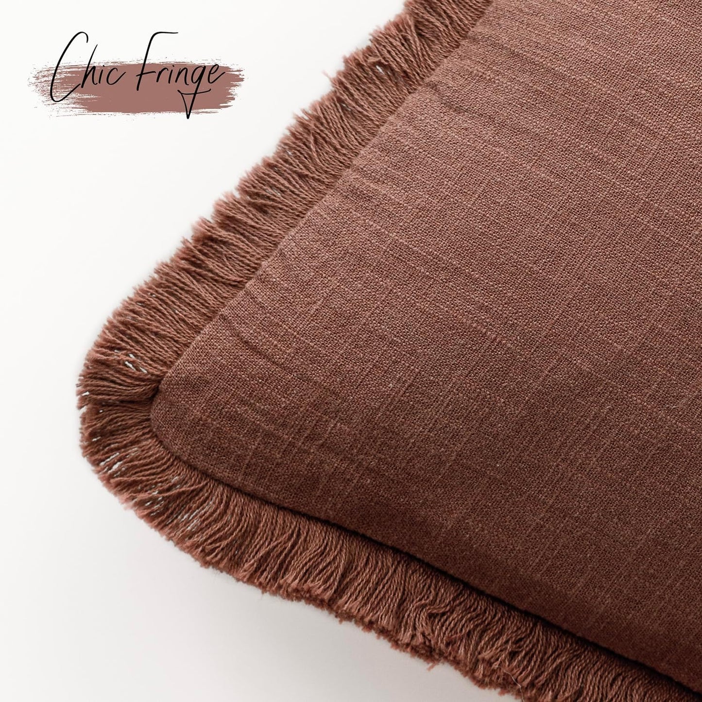 Foindtower Decorative Linen Fringe Throw Pillow Covers Cozy Boho Farmhouse Cushion Cover with Tassels Soft Accent Pillowcase for Chair Sofa Bed Living Room Home Decor, 18×18 Inch,1PC,Rust Red