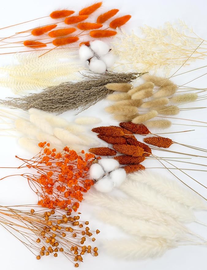 xin's convey DIY Autumn Natural Dried Flower Kit, Dried Flower Bouquets for Vase, Table Decorations(Orange)