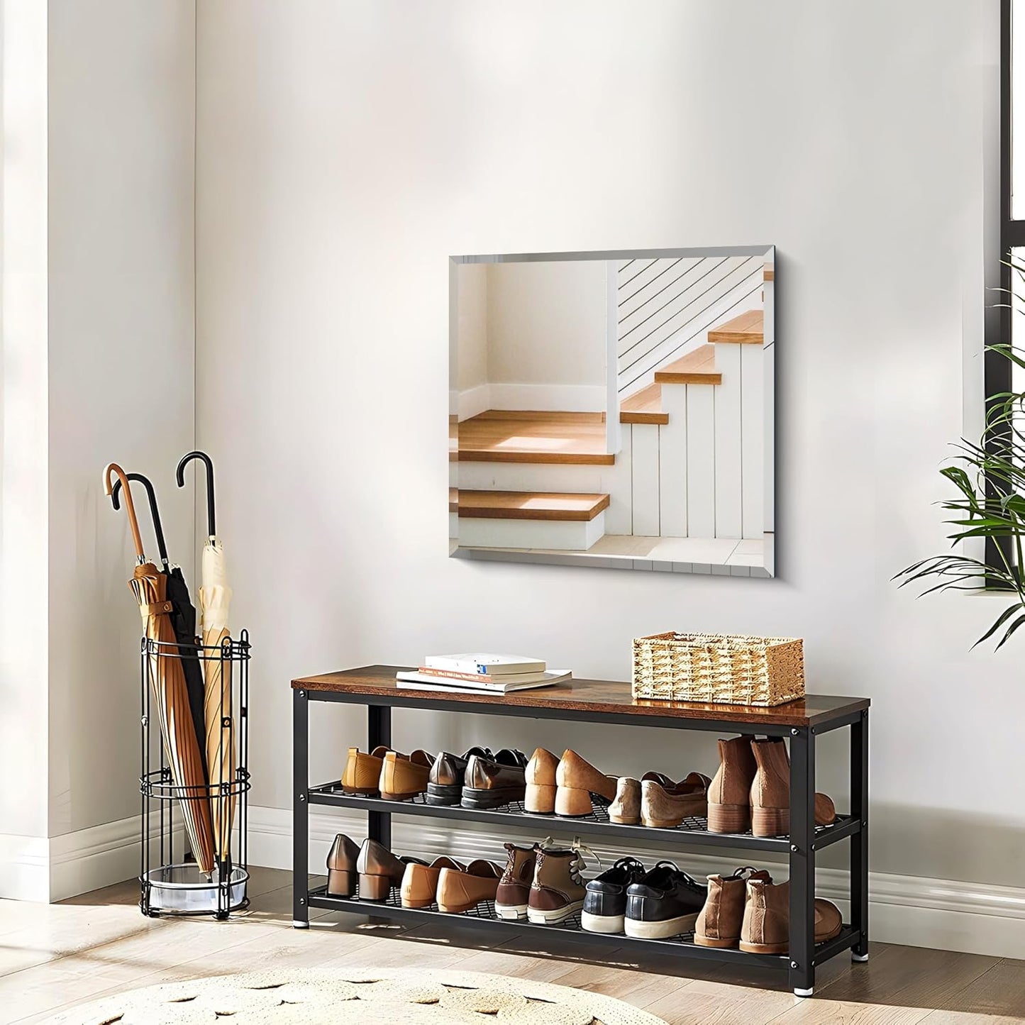 Beveled Mirror, 24x24 inch Square Bathroom Mirrors for Wall, Upgraded Shatterproof Frameless Vanity Mirror Over Sink with Beveled Edge for Bathroom,Bedroom,Living Room and Entryway