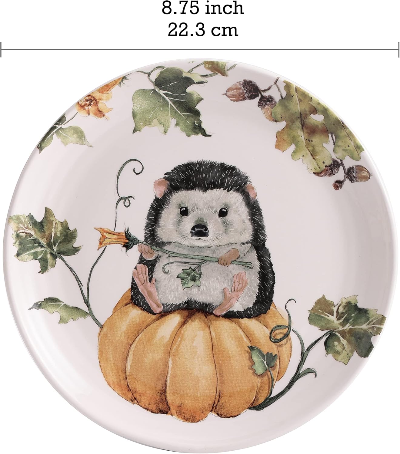 Bico Woodland Critters Ceramic Salad Plates, 8.75 inch, Set of 4, for Salad, Appetizer, Microwave & Dishwasher Safe