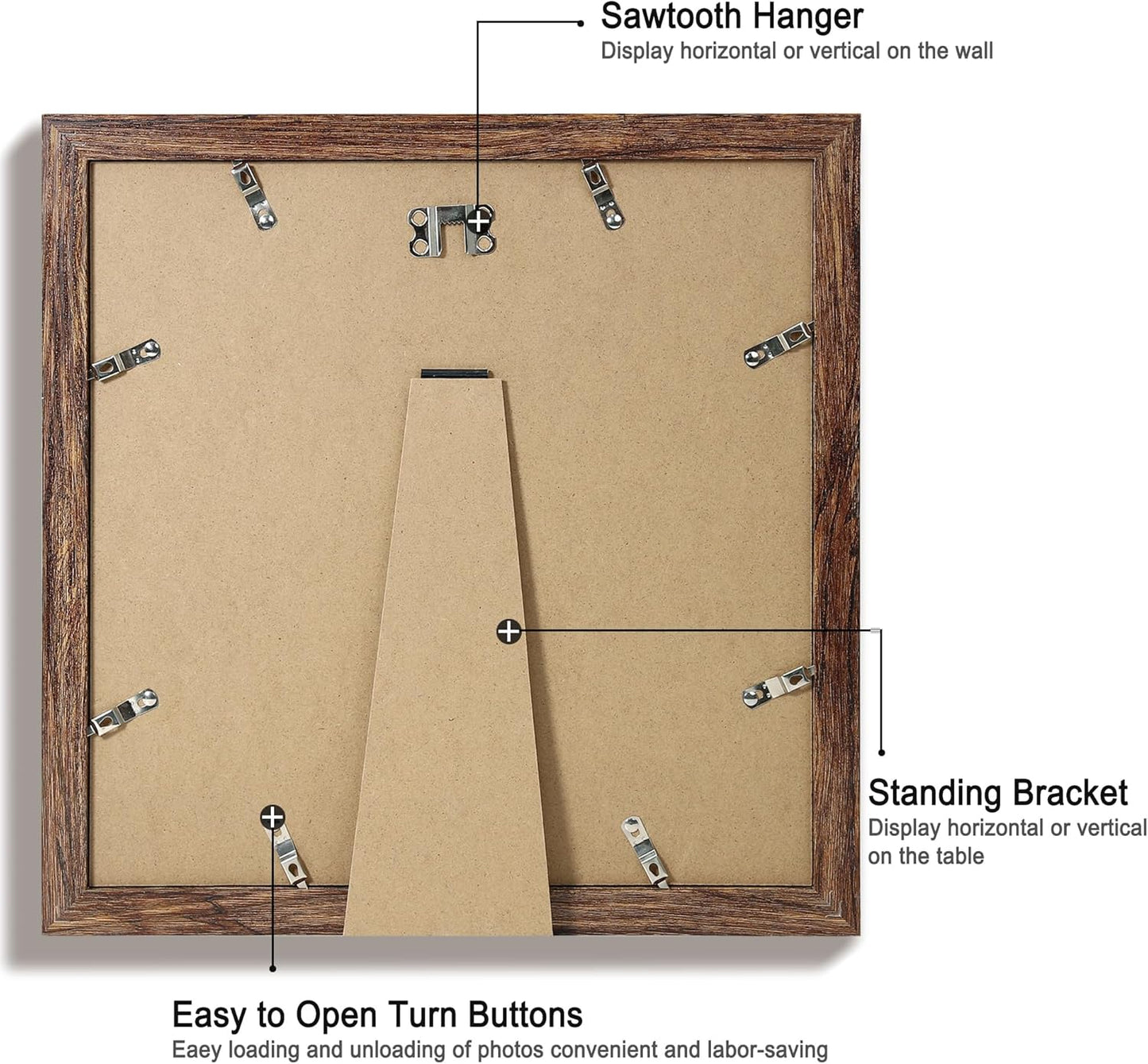 iRahmen 12x12 Picture Frame Set of 4 with Tempered Glass, Rustic Frame Display 10x10 Pictures with Mat or 12 x 12 Without Mat, Wood Square Photo Frames for Desktop Display and Wall Mounting