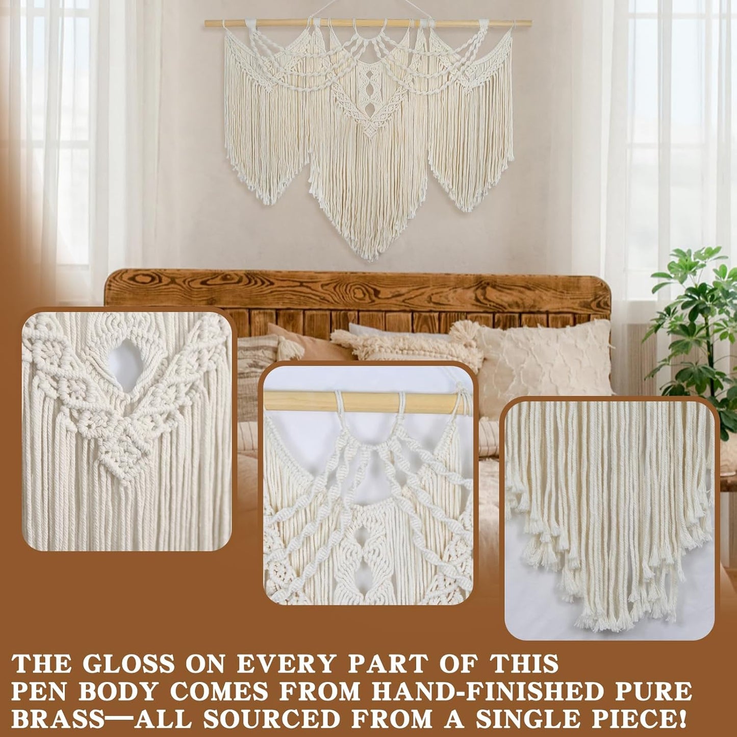 Gliterra Large Macrame Wall Hanging Handmade Boho Tapestry 43"x32" - Wall Art Decor for Living Room, Bedroom, Wedding (Cream)