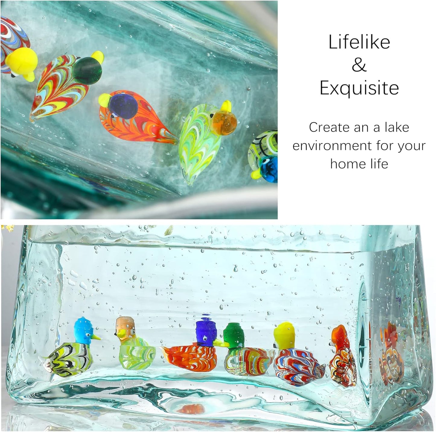 HDCRYSTALGIFTS 6pcs Mini Blown Glass Mandarin Ducks Figurines Collectible Art Glass Animal Miniature Figurines Showpiece Ornament (Colorful)