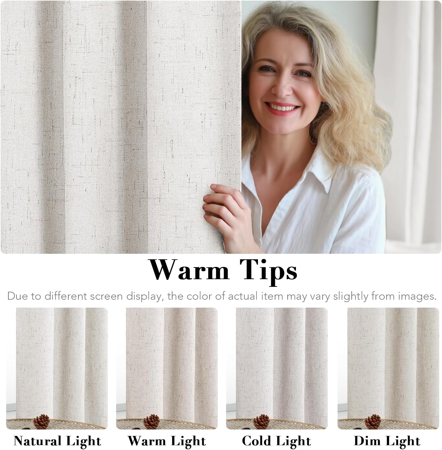H.VERSAILTEX Linen Blackout Curtains 63 Inches Long 100% Absolutely Blackout Thermal Insulated Textured Linen Look Curtain Draperies Anti-Rust Grommet, Energy Saving with White Liner, 2 Panels, Ivory