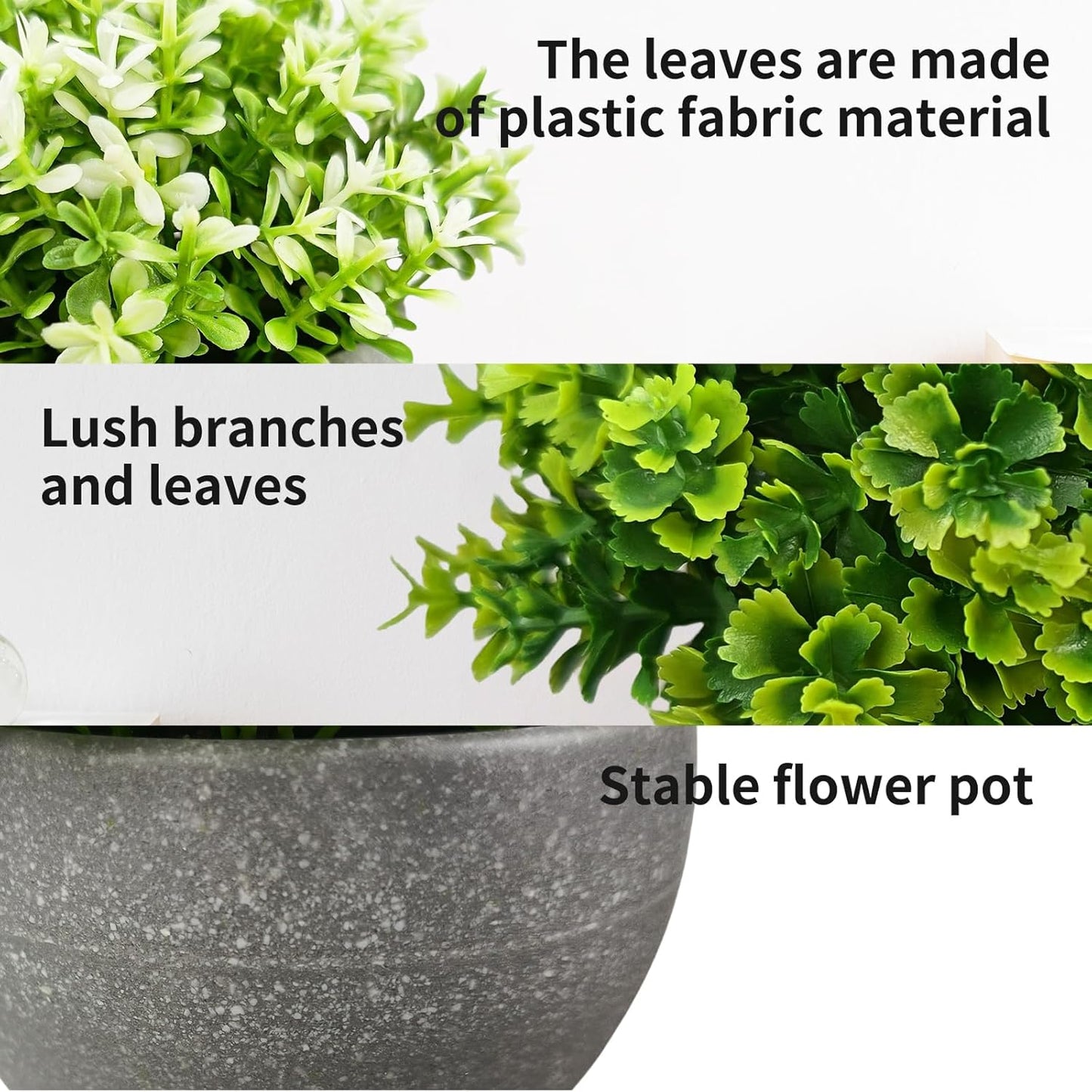 Cutepet 2 Pack Small Fake Plants, Realistic Artificial Greenery Faux Plants Potted Indoor/Outdoor for Home、 Office Desk & Bathroom Decorations,Adjustable Leaves, Maintenance-Free