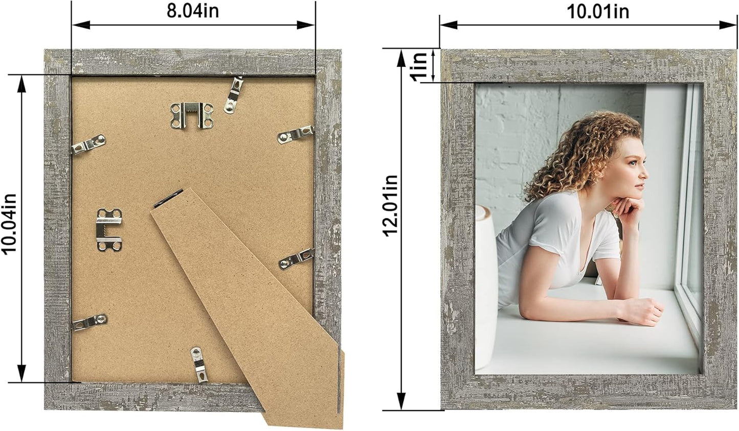 iRahmen 8x10 Picture Frame Set of 4, High Definition Glass Distressed Moss Green Frame, 8 x 10 Wood Photo Frames for Tabletop Display and Wall Mounting