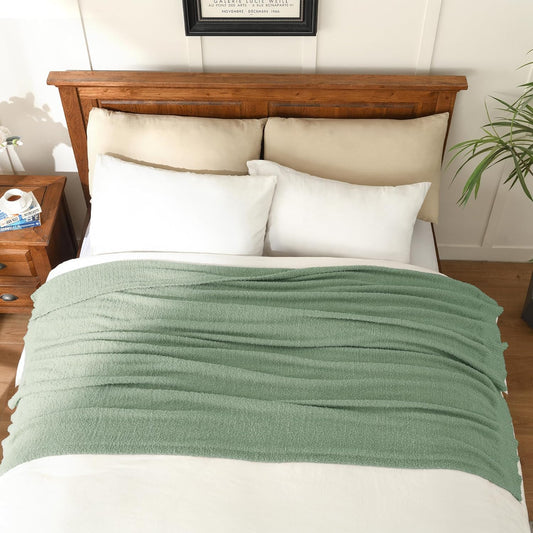 JOOJA Queen Size Throw Blanket for Bed - Super Soft, Comfy Cozy Knit Fuzzy Plush Fleece for Couch, Living Room, Sofa - Lightweight Gift for Women - 90 x 90 Inches, Sage