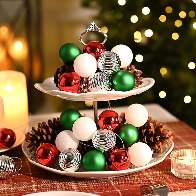Valery Madelyn 1.57 Inches Small Christmas Tree Decorations Ornament Set for Fall Halloween, 24ct Red Green and White Shatterproof Hanging Ball Ornaments Holiday Party Decor