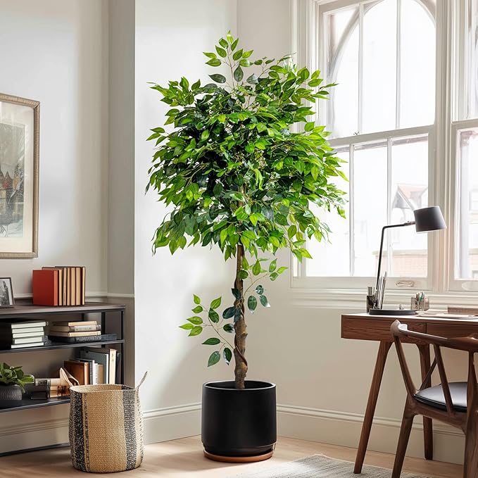 5ft Artificial Ficus Tree for Home Decor, Faux Silk Plants Faux Plant Fake Silk Trees with Pot for Indoor House Living Room Office Garden