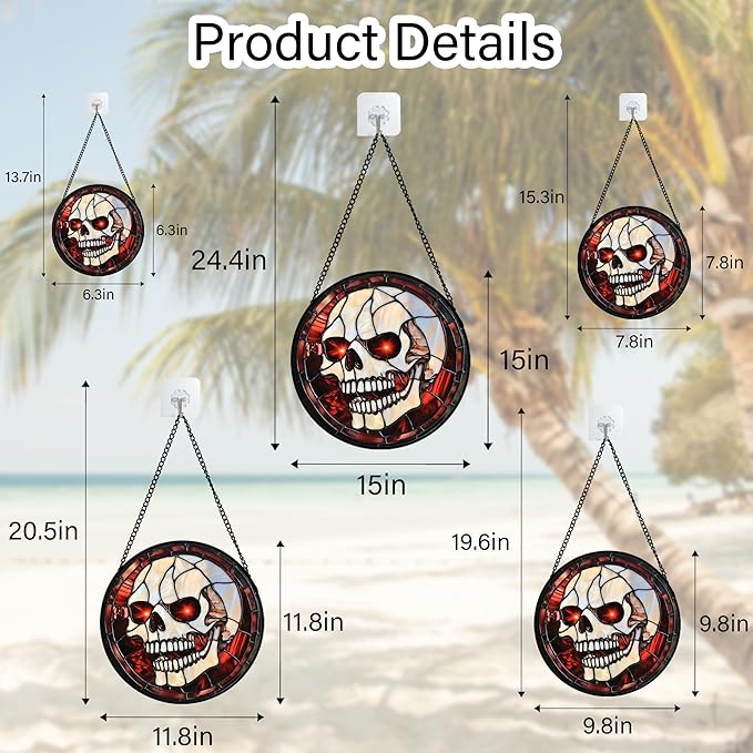 Stained Glass Window Hanging - Halloween Decorations White Skeleton Suncatcher for Doors Garden Indoor Spooky Funny Red Sun Catchers Gothic Decor Horror Gifts for Women Men Friend 15 in