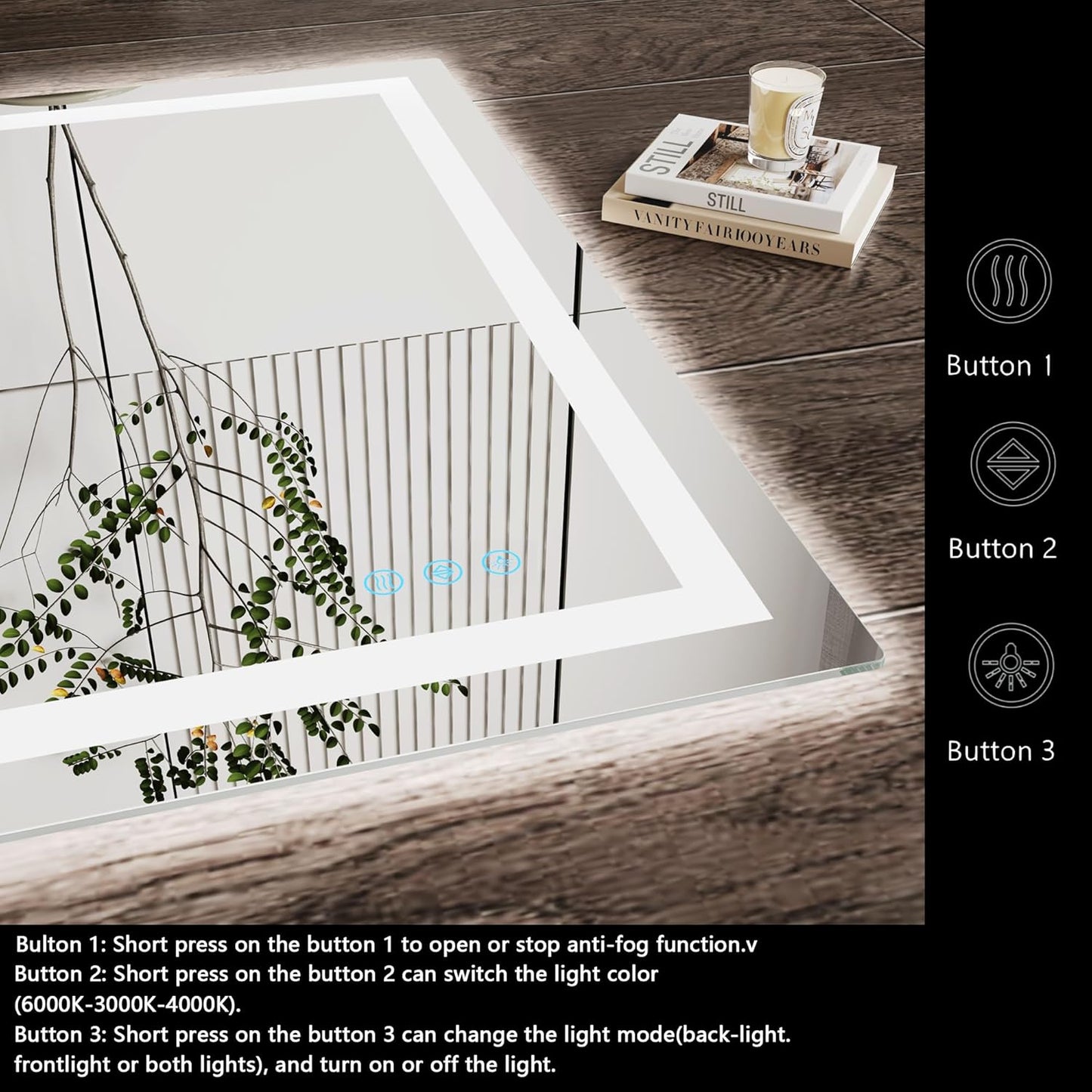 led Bathroom Mirror with Lights 24x36 inch,led Wall Mirror,Mirror led,Anti-Fog,UL Listed (Backlit and Front Lighted)