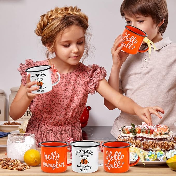 3 Autumn Thanksgiving Mini Coffee Mug, Pumpkin Mini Coffee Cups for Tiered Tray Decor Fall Centerpieces, Party Decorations, wide handle, light sliding edge, light and durable, Birthday Gift, 240ml