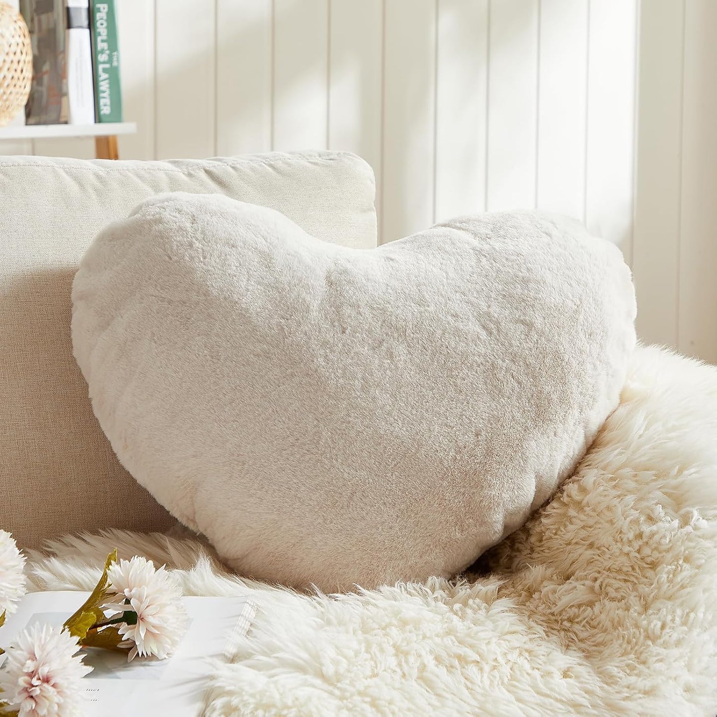 EastTree Beige Heart Shaped Pillows, Ultra Soft Extra-Large Fluffy Love Throw Pillows, Gifts for Women & Girls, Living Room Decor - 15x18 Inch