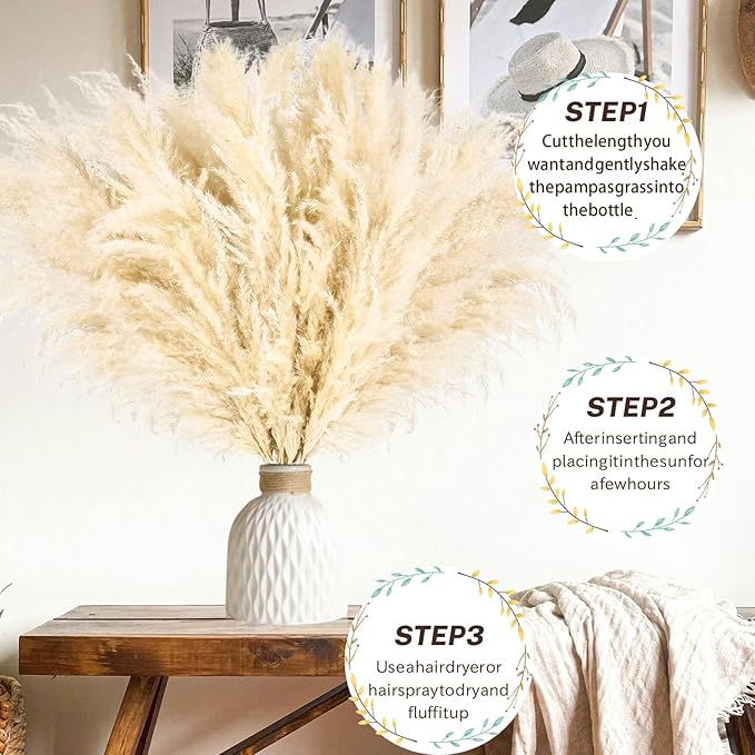 11 PCS 17inch Pampas Grass Small Decor-Natural Short Pampas Grass Bulk-Fluffy Beige Pompas Grass Floral for Small Boho vases,Boho Table Decor,Boho Bathroom Decor,Boho Room Decor