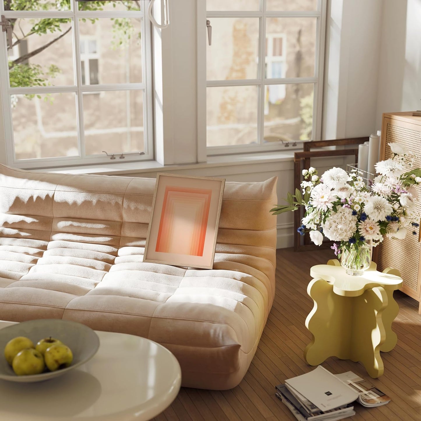 HAUS AND HUES Colorful Abstract Wall Art - Minimalist Retro Picture for Living Room Decor, Red and Pink Modern Wall Art Painting (Pink Geometric, Beige Frame, 12x16)