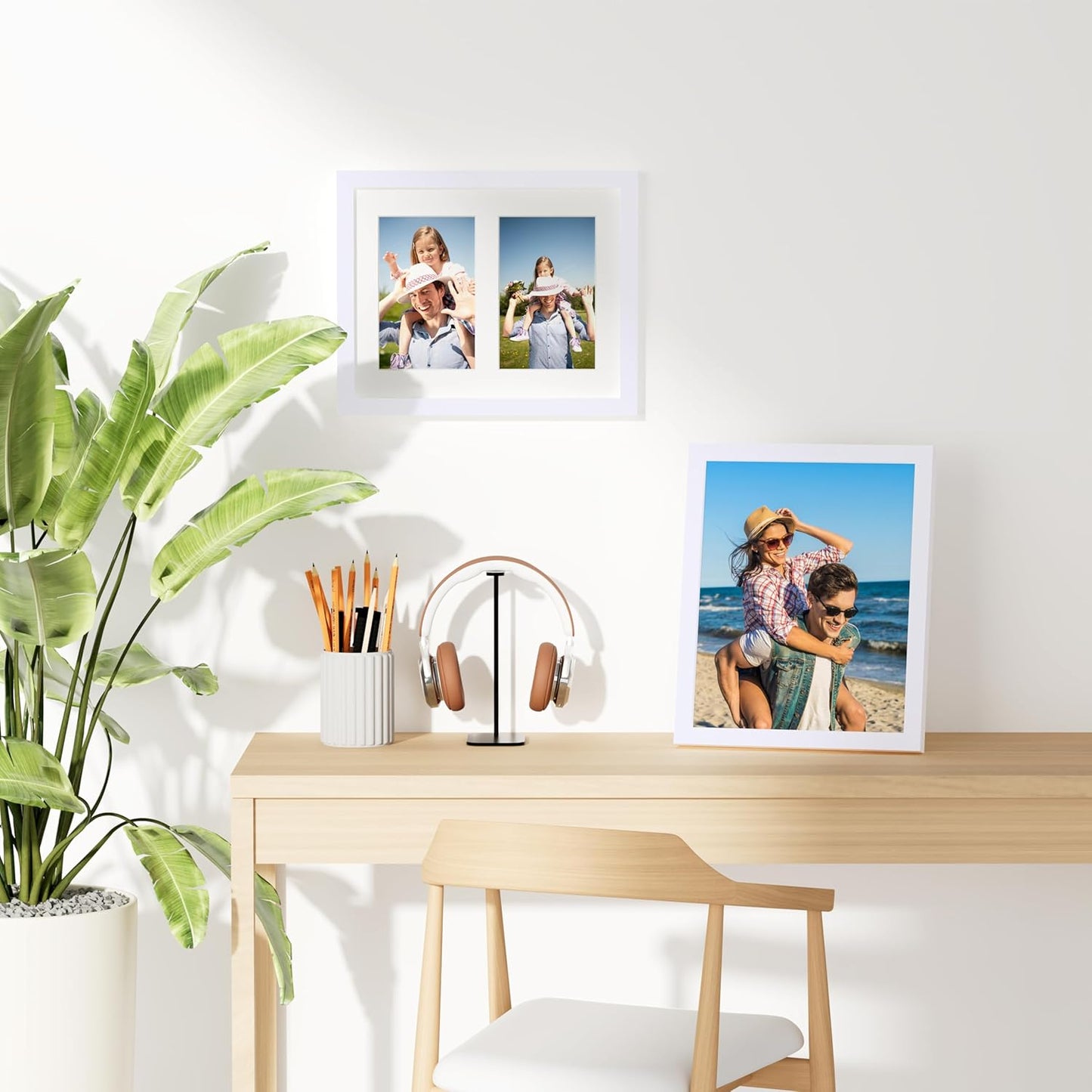 decorUhome 8x10 Picture Frames Collage Wall Decor, Display 2Pcs 4x6 Photos with Mat or 1Pcs 8x10 Unmatted, 2 4x6 Collage Picture Frames for Wall Mounting, White