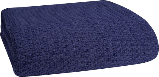 Elvana Home 100% Cotton Bed Blanket, Breathable Bed Blanket Twin Size, Cotton Thermal Blankets Twin, Perfect for Layering Any Bed for All Season, Navy Blue