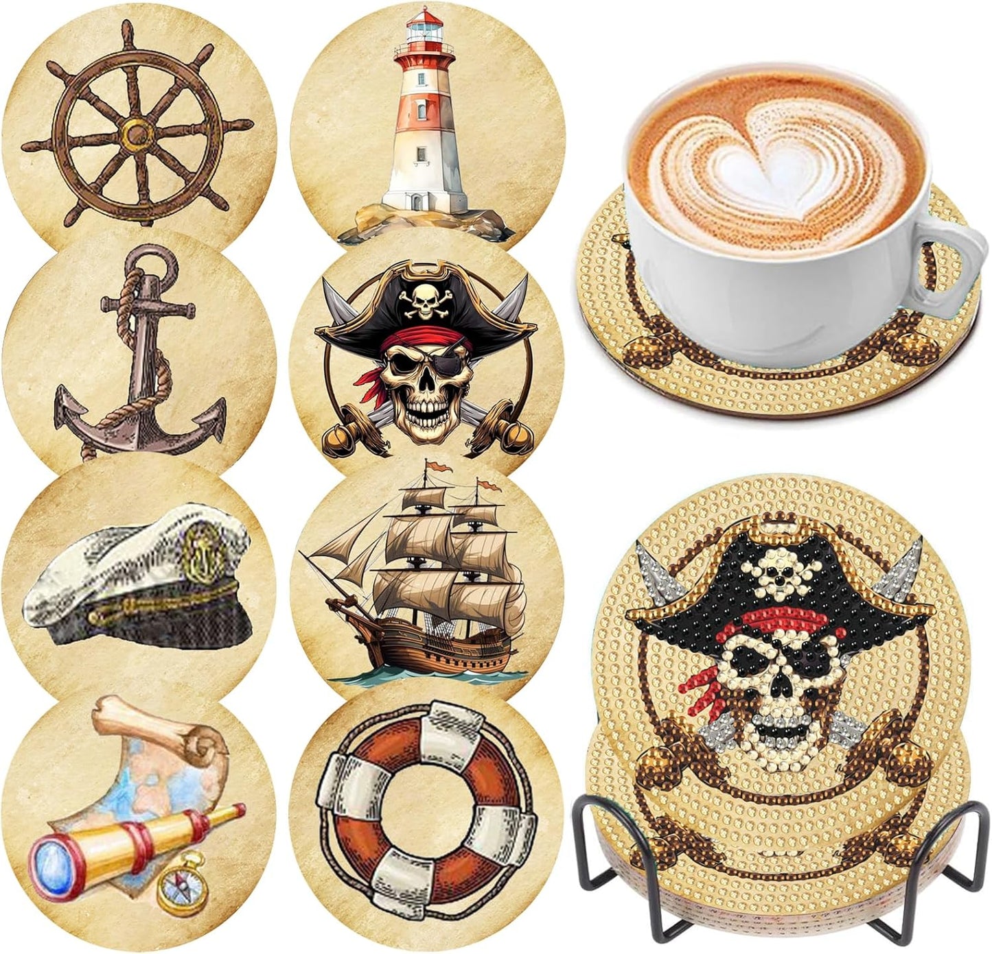 DOZEEZOP 8 PCS Diamond Art Coasters Kit, Cat Diamond Painting Coasters with Holder, Fall Diamond Art Kits for Adults Beginners, Arts and Crafts Supplies (BD673)