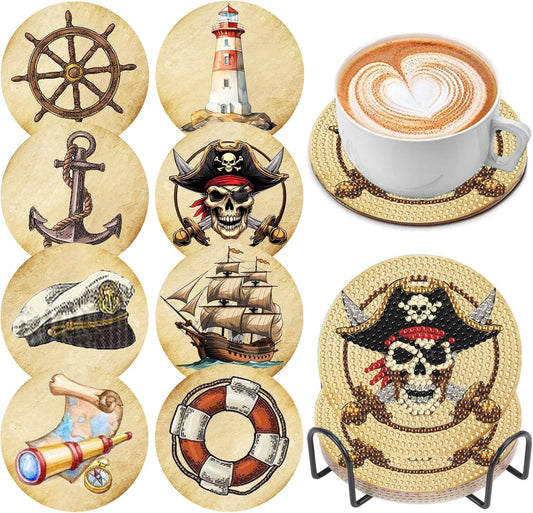 DOZEEZOP 8 PCS Diamond Art Coasters Kit, Cat Diamond Painting Coasters with Holder, Fall Diamond Art Kits for Adults Beginners, Arts and Crafts Supplies (BD673)