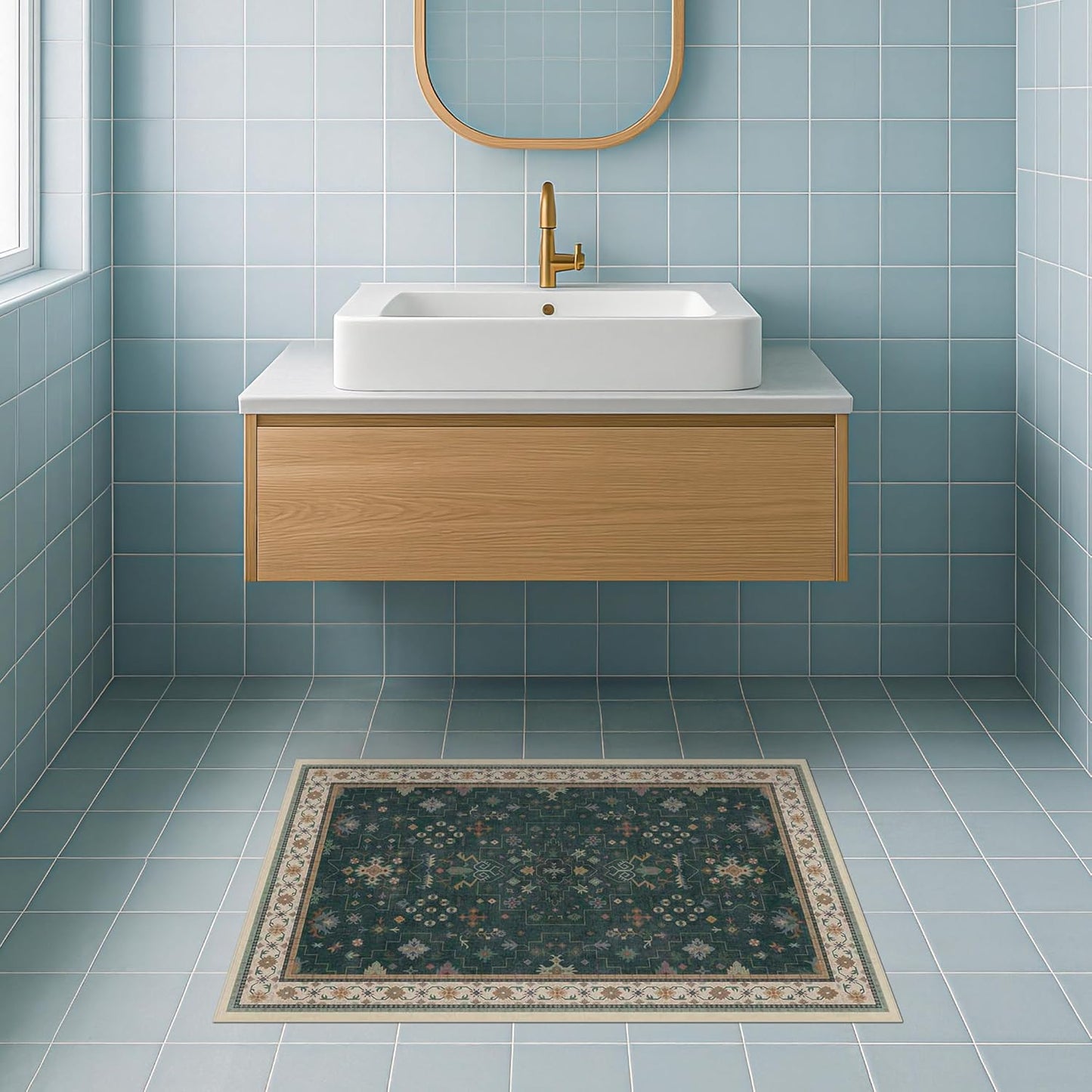 Dark Green 2x3 Door Mat Indoor Entrance Rug - Small Throw Area Rugs for Entryway, Kitchen, Bathroom, Bedroom, Laundry Room - Vintage Boho Eclectic Floral, Washable Low Pile Non-Slip