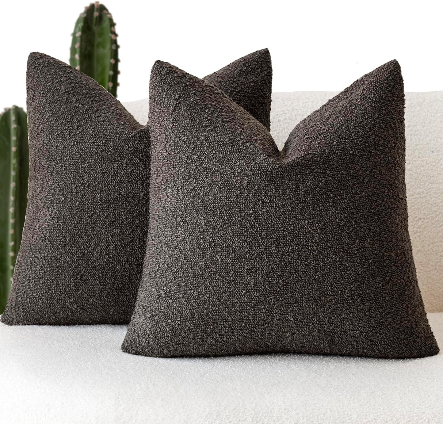Foindtower Set of 2, Decorative Textured Boucle Throw Pillow Covers Accent Solid Pillow Cases Neutral Soft Cozy Couch Cushion Case for Chair Sofa Bedroom Living Room Home Decor 16 x 16 Inch Dark Brown