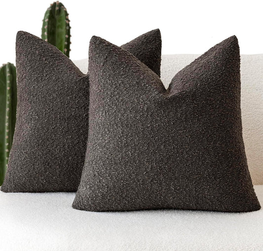 Foindtower Set of 2, Decorative Textured Boucle Throw Pillow Covers Accent Solid Pillow Cases Neutral Soft Cozy Couch Cushion Case for Chair Sofa Bedroom Living Room Home Decor 26 x 26 Inch Dark Brown
