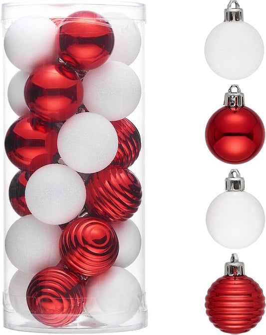 Valery Madelyn 1.57 Inches Small Christmas Tree Decorations Ornament Set for Fall Halloween, 24ct Red and White Shatterproof Hanging Ball Ornaments Holiday Party Decor