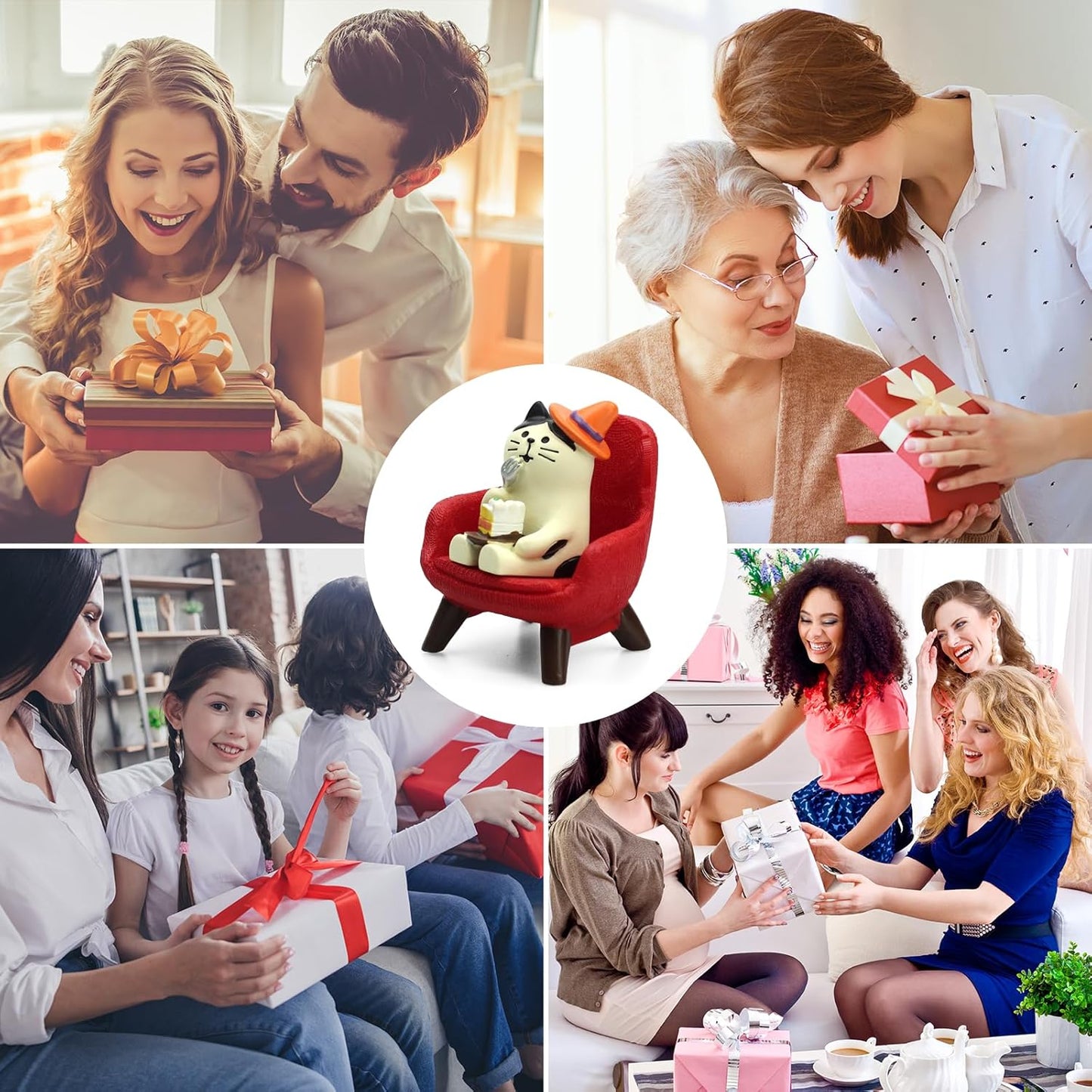 Cute Mini Cat Eating Cake Figurine Resin Cat for Office, Home Decoration Perfect Cute Cat Gift for Cat Lovers - Red Sofa