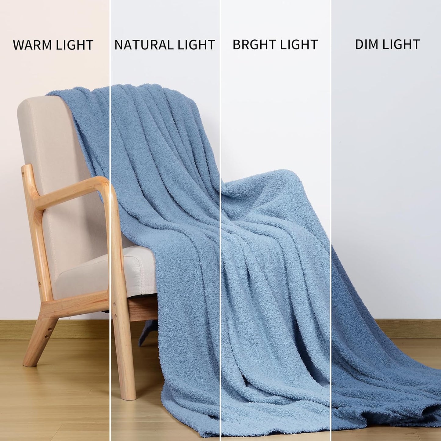 JOOJA Cream White Blanket Warm Queen Size Fuzzy Knitted Blanket, Oversized Luxury Bed Blankets, Soft Queen Blanket for Bed, Lightweight Plush Blanket Queen Size for Cozy Nights (Dusty Blue, 90x90)