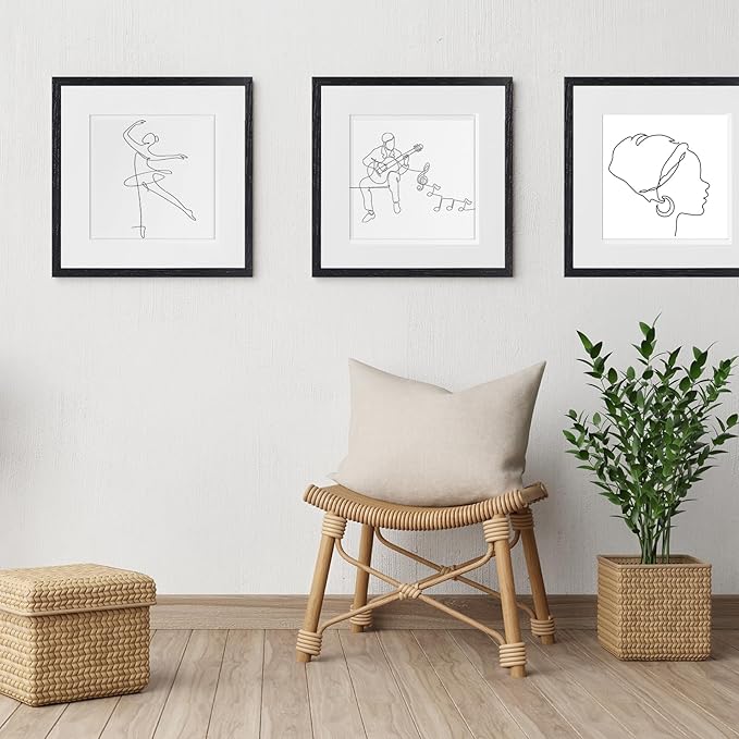 16x16 Black Picture Frames for Wall - Minimalist 16x16 Oak Wood Frames, 16"x16" Picture Frame Wood, Natural Solid Wooden Picture Frames for Wall Art Photo and Prints (1 Pack, Black)