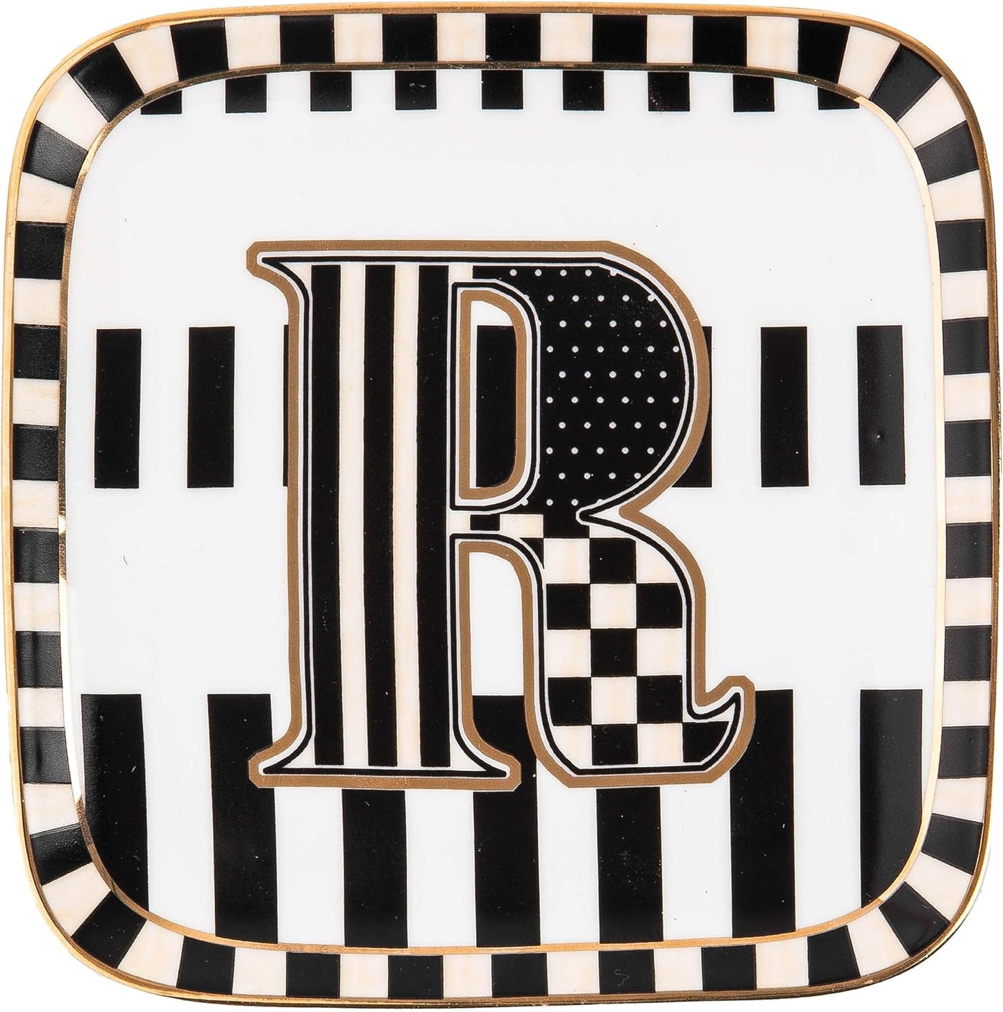 MACKENZIE-CHILDS Monogram Dish, Decorative Ceramic Letter Plate, 5 3/4" Square, R