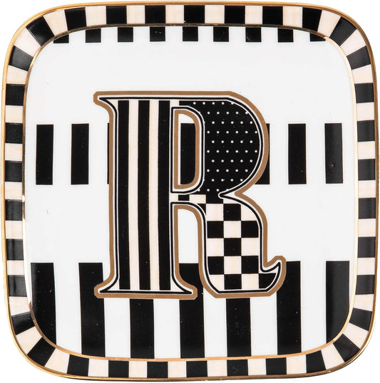 MACKENZIE-CHILDS Monogram Dish, Decorative Ceramic Letter Plate, 5 3/4" Square, R