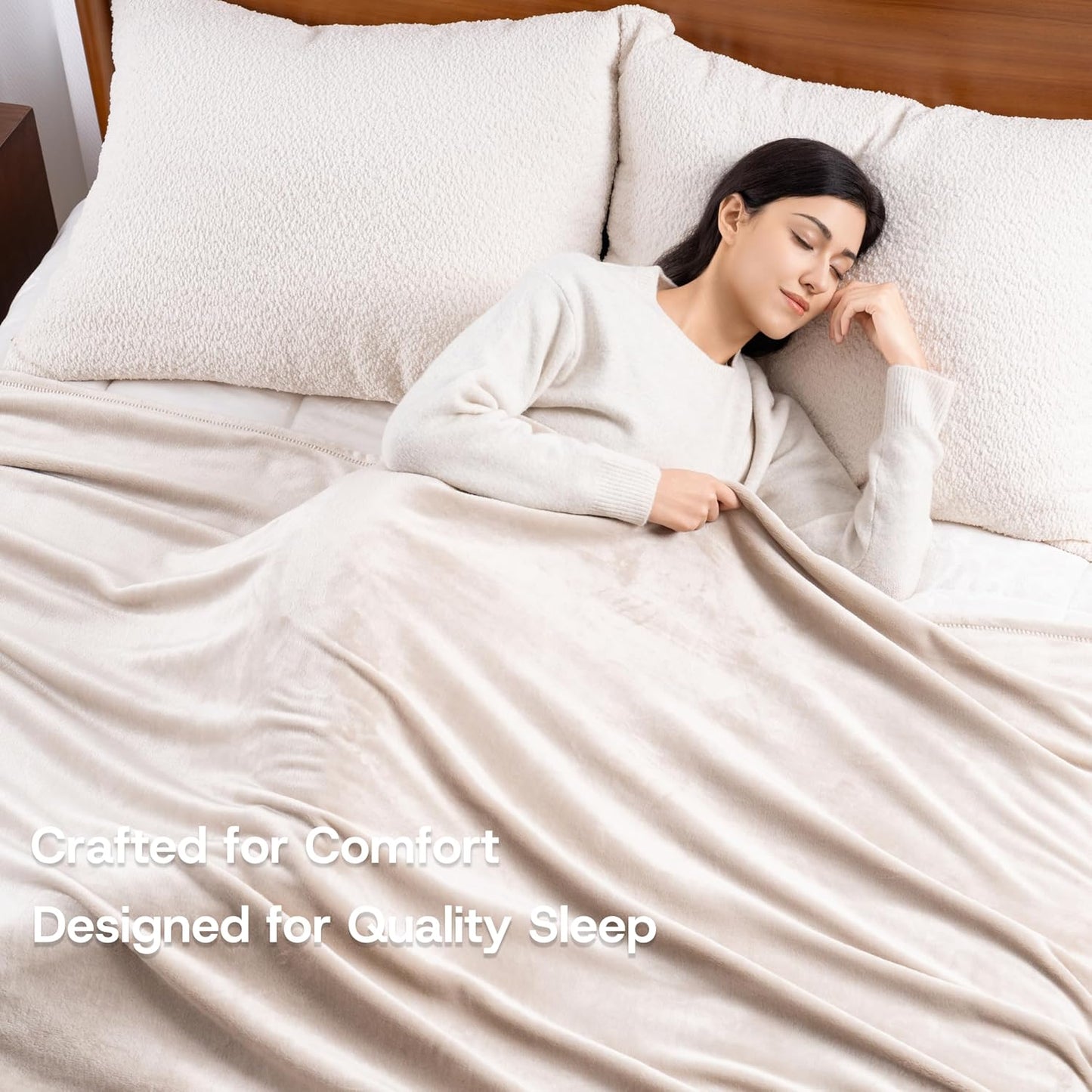 Luxury Fleece Warm Blanket, Soft Lightweight Velvety Plush Blanket for Sofa and Bed, Cozy Comfy for All Seasons(Grain, 90×90 Inches)