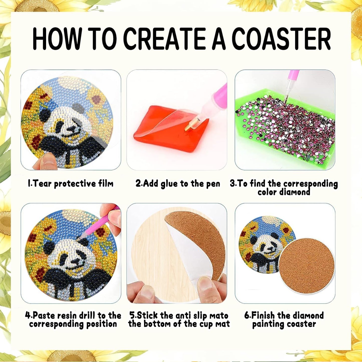 DOZEEZOP 8 PCS Animal Diamond Art Coasters Kit, Sunflower 5D Diamond Painting Coasters with Holder, Fall Small Diamond Art Kits for Adults Beginners, Diamond Dots Arts and Crafts Supplies