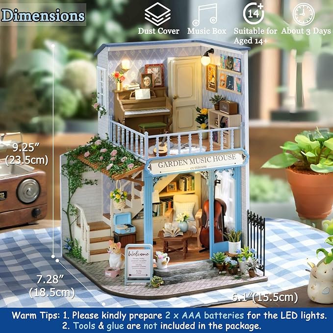 TuKIIE DIY Miniature House Kit with Furniture, 1:24 Scale Creative Room Wooden Mini Dollhouse Plus Dust Proof & Music Movement for Kids Teens Adults(Symphony of Bliss)