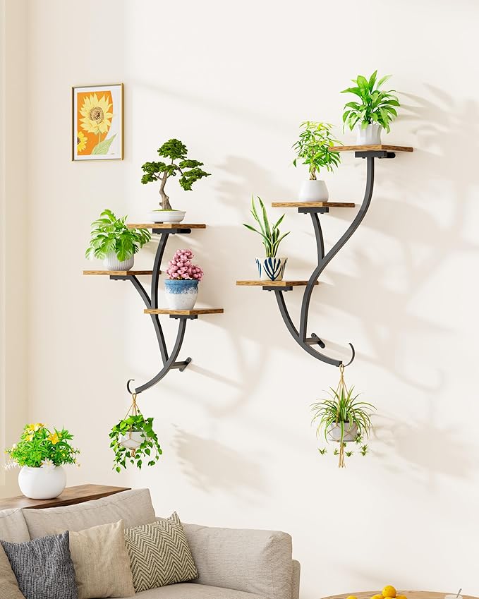 Wall Planters for Indoor Plants 2 Pack, 6 Tiered Wall Plant Holder Hanging Planters Plant Stand Indoor, Window Plants Shelves for Living Room Patio