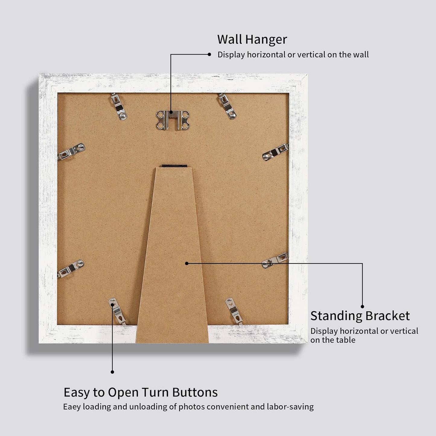 iRahmen 10x10 Picture Frame Set of 4 with Real Glass, Distressed White Frame Display 8x8 Pictures with Mat or 10 x 10 Without Mat, Wood Square Photo Frame for Wall Mount and Tabletop Display