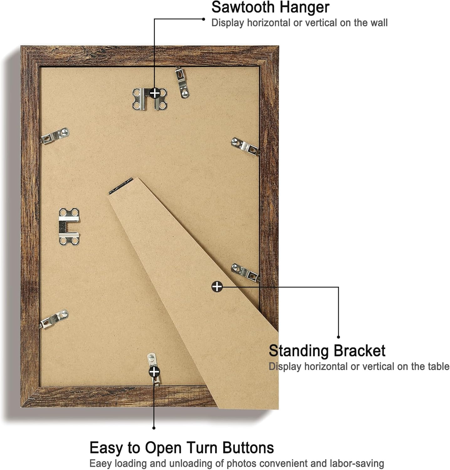 iRahmen 8x12 Picture Frame Set of 4 with High Definition Real Glass, Display 6x8 Pictures with Mat or 8 x 12 Without Mat, Rustic Wood Photo Frames for Tabletop and Wall Mounting