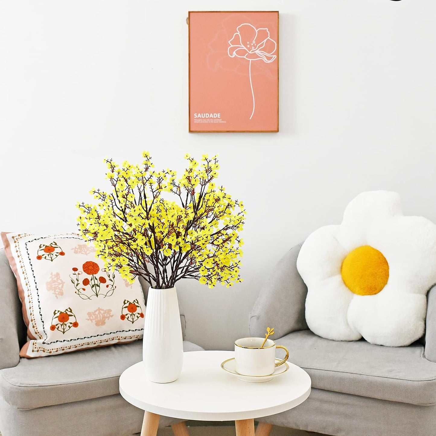 Mandy's Yellow Artificial Baby’s Breath Flowers 6 Bundles Silk Gypsophila with Bendable Stems for Fall Centerpiece Wedding Decor and Table Arrangements