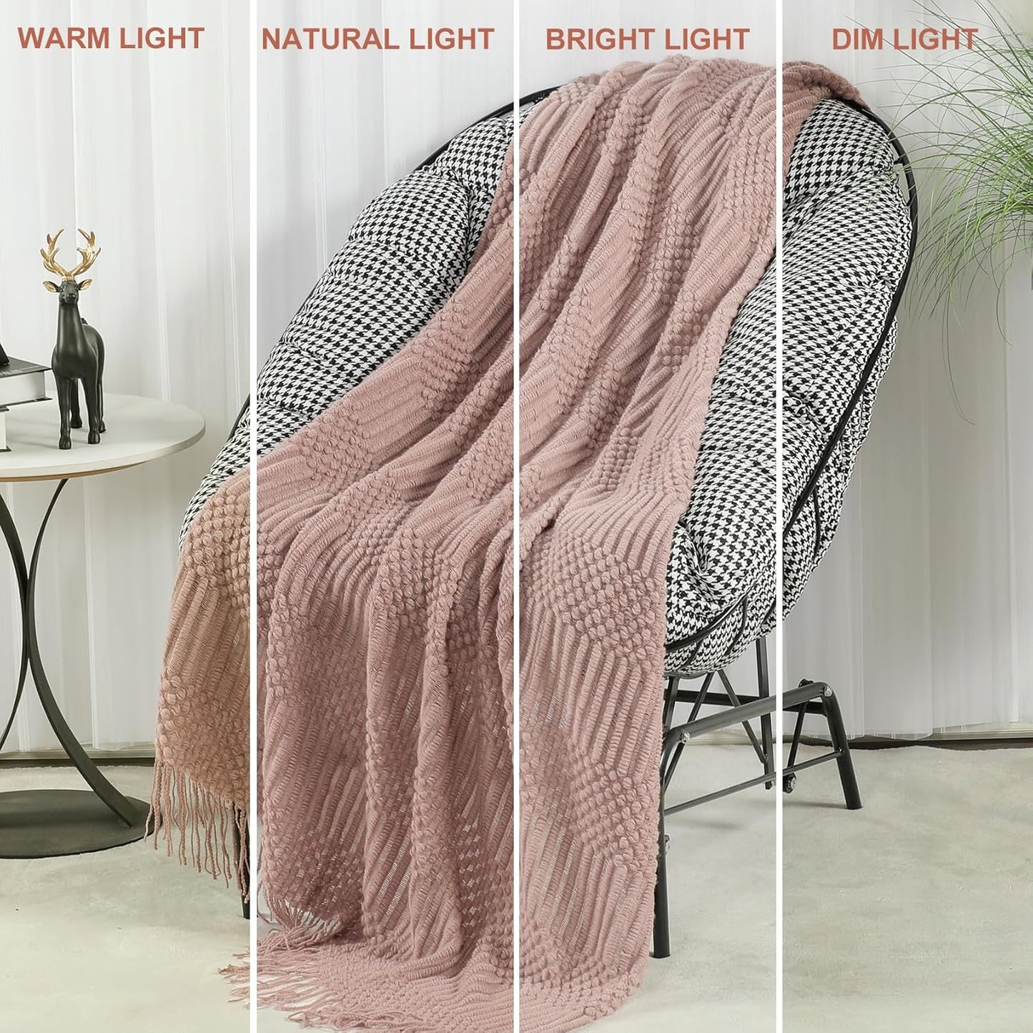Blagic Knitted Throw Blanket for Couch, Bed and Sofa. Super Soft Blanket with Tassels, Light Pink Warm Throw Blanket, 50 x 60 Inches Lightweight & Cosy Home Decor