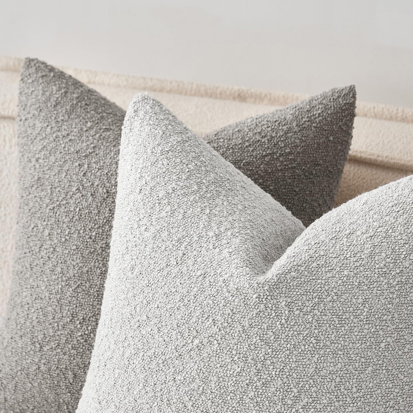 MIULEE 24x24 Decorative Euro Sham Throw Pillows for Bed Set of 2 Textured Boucle Neutral Winter Throw Pillow Covers Light Grey Accent Solid Couch Pillowcases Sofa Livingroom Home Decor