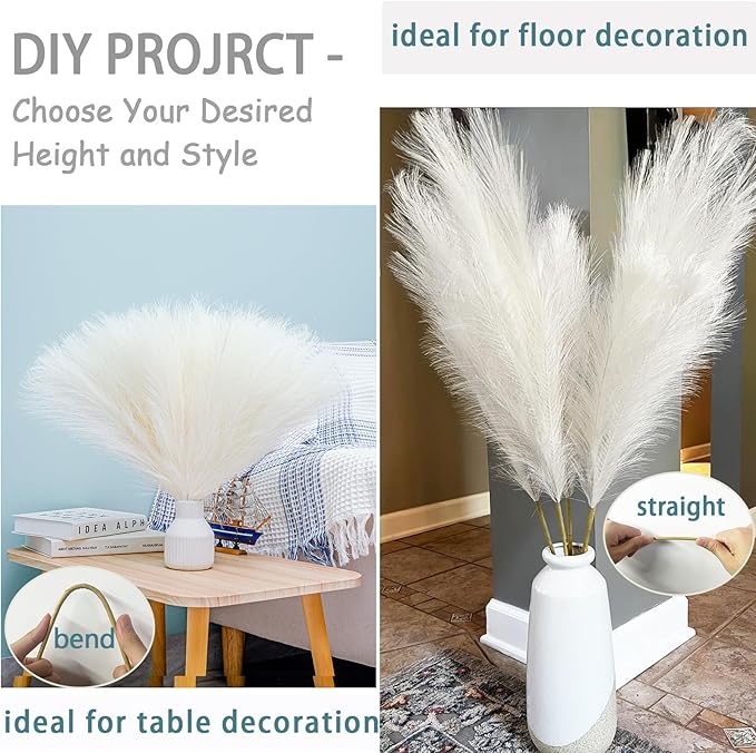 38" 10 Stems White Pampas Grass Tall Decor - Faux Pampas Grass Decor Tall for Floor Vase Boho Home Wedding Mothers Day Decoration