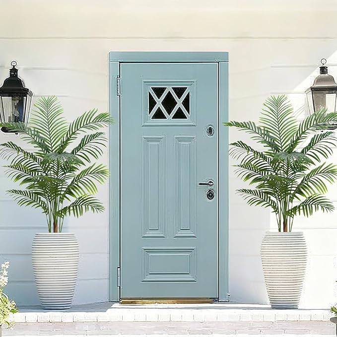 2 Pack Artificial Palm Tree Indoor Plant 4FT Tall Fake Tropical Palm Tree in Pot, Real Bark Design Faux Areca Palm Tree for Home Office Living Room Bedroom Farmhouse Modern Outdoor Topiary Tree